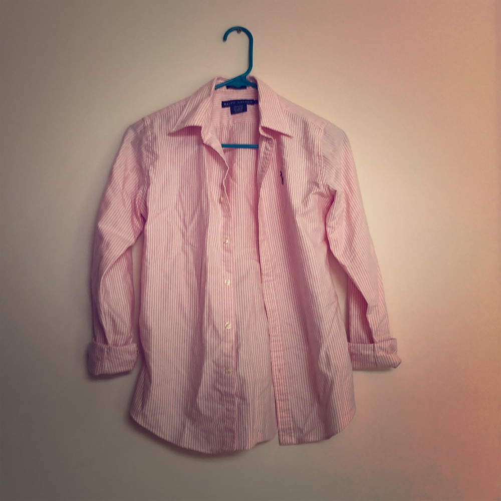 Red and white striped Ralph Lauren button up size0